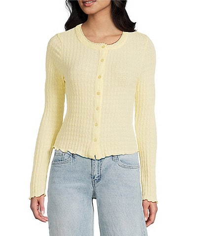 Emory Park Pointelle Knit Long Sleeve Fitted Button Front Cardigan