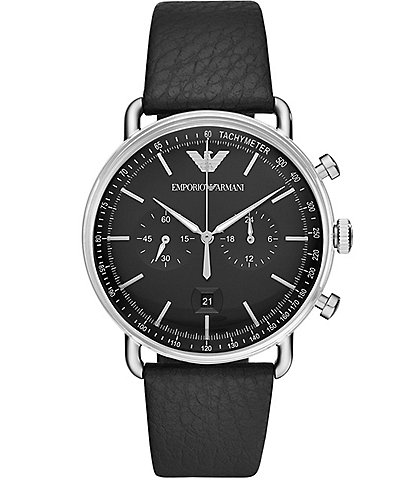 Emporio Armani Men's Quartz Chronograph Black Leather Strap Bracelet Watch