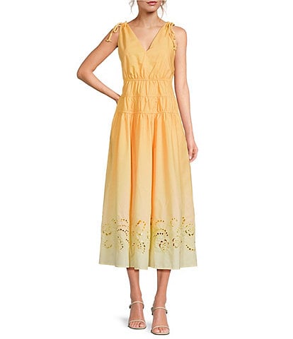 En Saison Taylor V-Neck Sleeveless Eyelet Trim Maxi Dress