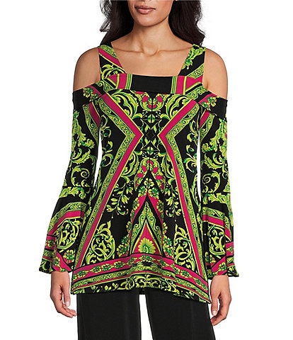 Eva Varro Alicia Scarf Print Off-The-Shoulder Fit & Flare Tunic