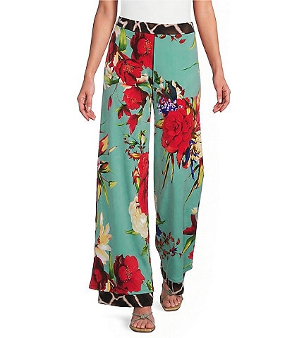 Eva Varro Amanda Combo Print Layered Side Slit Palazzo Coordinating Pants