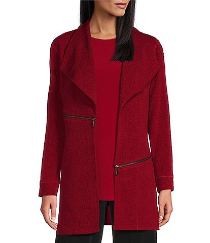 Eva Varro Barcelona Pebble Textured Knit Wing Collar Long Sleeve Open-Front Statement Jacket