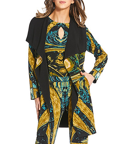Eva Varro Coordinating Abstract Print Wing Collar Long Sleeve Wrap Coat