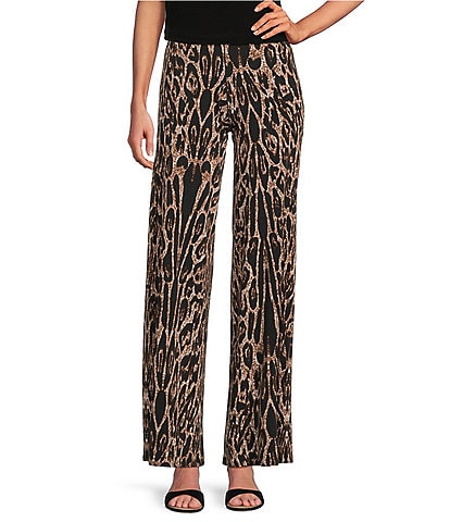 Eva Varro Coordinating Animal Print Flat Front Elastic Waist Wide Leg Pants