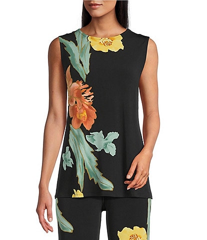 Eva Varro Coordinating Floral Motif Crew Neck Sleeveless A-line Top