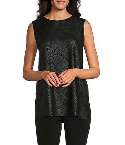 Eva Varro Gator Textured Skin Print Knit Jersey Crew Neck Sleeveless Top