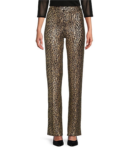 Eva Varro Gold Metallic Foiled Snakeskin Print Stitched Down Pants