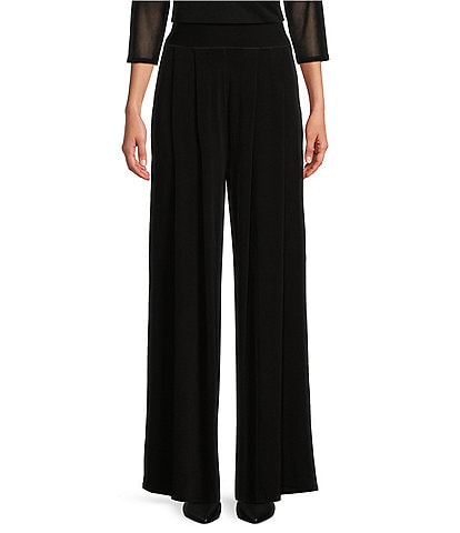 Eva Varro Jersey Knit High Waist Pleated Wide Leg Pant