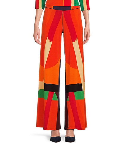 Eva Varro Knit Jersey Abstract Geometric Print Straight-Leg Coordinating Pull-On Pants