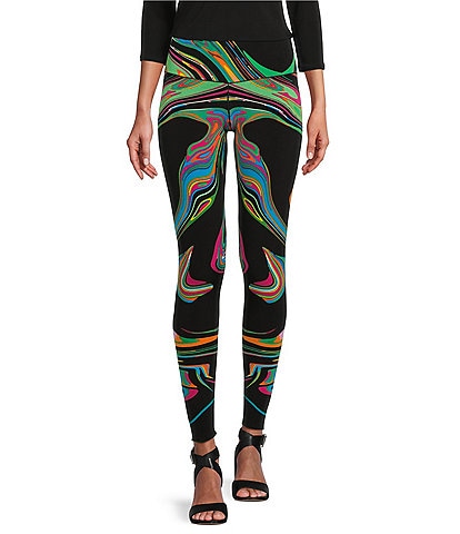 Eva Varro Knit Jersey Abstract Wave Print High Waisted Double-Layered Leggings
