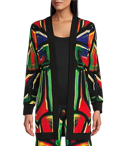 Eva Varro Knit Jersey Colorful Stained Glass Contrast Trim Open-Front Coordinating Jacket