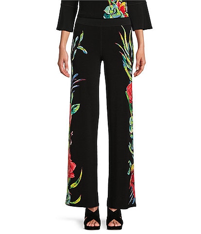 Eva Varro Knit Jersey Floral Placement Print Straight Leg Pull-On Coordinating Pants