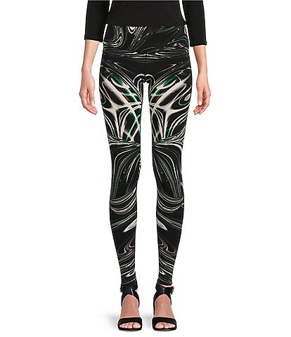 Eva Varro Marbled Swirl Print Knit Jersey High Waisted Coordinating Double Layered Leggings