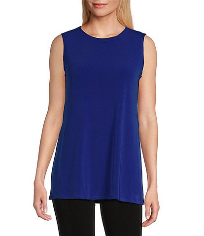 Eva Varro Solid Knit Jersey Crew Neck Sleeveless Top