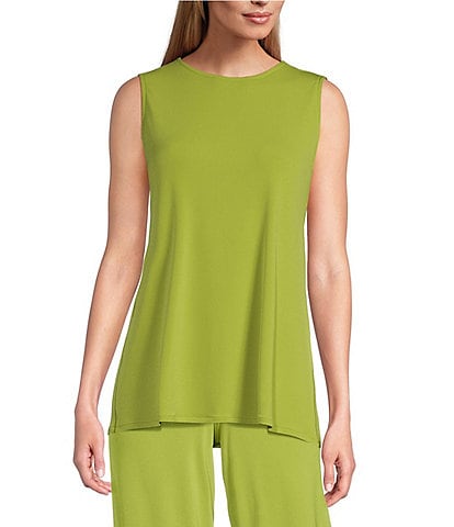 Eva Varro Solid Knit Jersey Crew Neck Sleeveless Top