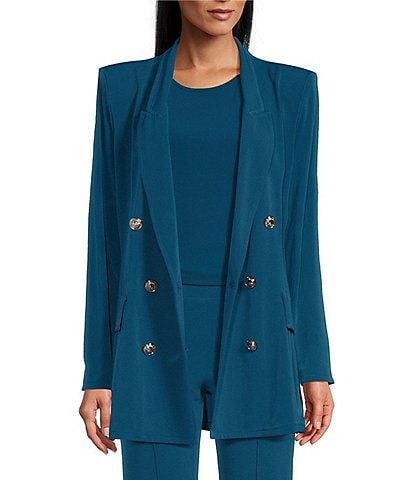 Eva Varro Coordinating Solid Knit Jersey Peak Lapel Long Sleeve Double-Breasted Jacket