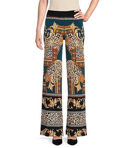 Eva Varro Wild Animal Baroque Print Knit Jersey Straight Leg Pull-On Pants