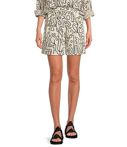 Every Abstract Print Linen Blend High Rise Pull On Shorts