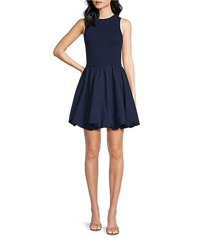 Every Bubble Knit Scoop Neck Sleeveless Drop Waist Mini Dress