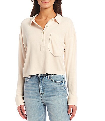 Every Button Down Collar Long Dolman Sleeve Cropped Shirt