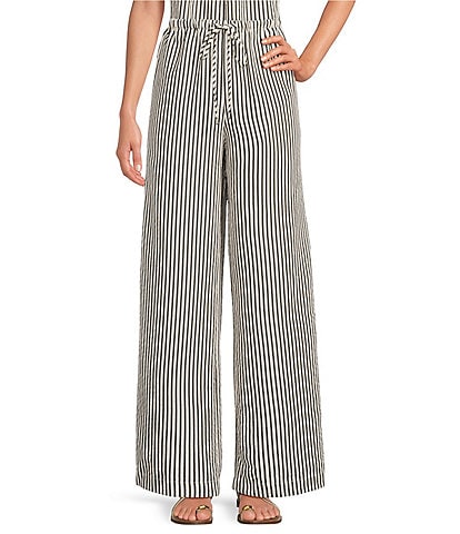 Every Coordinating Knit Stripped Mid Rise Gaucho Wide Leg Pants