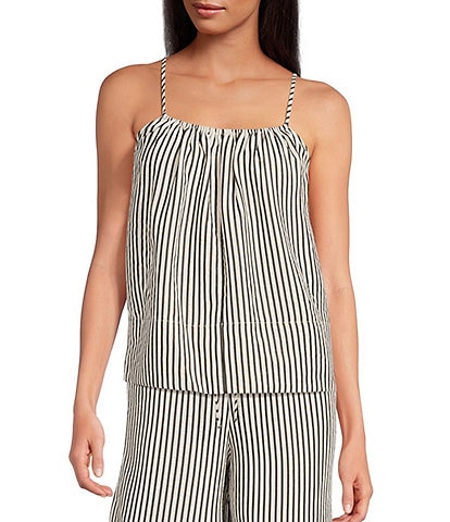 Every Coordinating Knit Striped Square Neck Sleeveless Babydoll Top