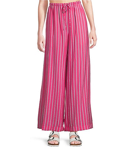 Every Coordinating Striped Pocketed Pull-On Wide Pants