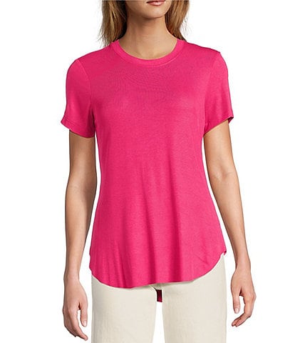 Every Crew Neck Ribbed Short Sleeve Shirttail Hem Tee Shirt