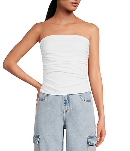 Every Knit Ruched Strapless Neck Sleeveless Tube Top
