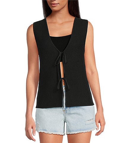 Every Knit V-Neck Sleeveless Tie Front Blouse