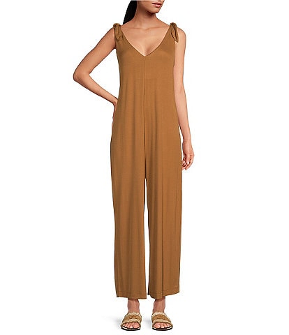 Every Knit V-Neck Sleeveless Wide-Leg Pull-On Jumpsuit