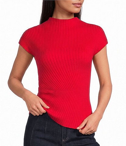 Every Mock Neck Short Sleeve Pullover Ribbed Sweater