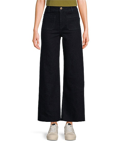 Every Pocket High Rise Frayed Hem Wide Leg Jeans