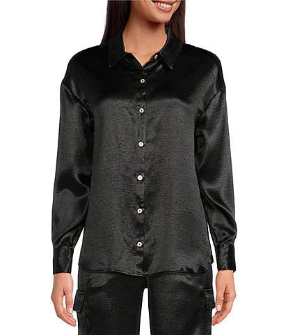 Every Satin Long Sleeve Full Button Down Coordinating Shirt