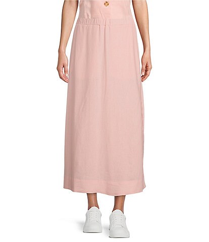 Every Solid Linen Blend Pull-On Tea Length Coordinating Skirt