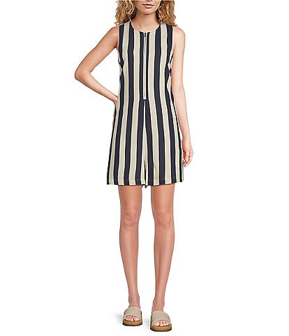 Every Stripe Linen Blend Round Neck Sleeveless Romper