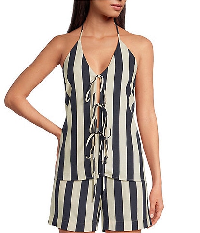 Every Stripe Linen Blend V-Neck Halter Coordinating Top