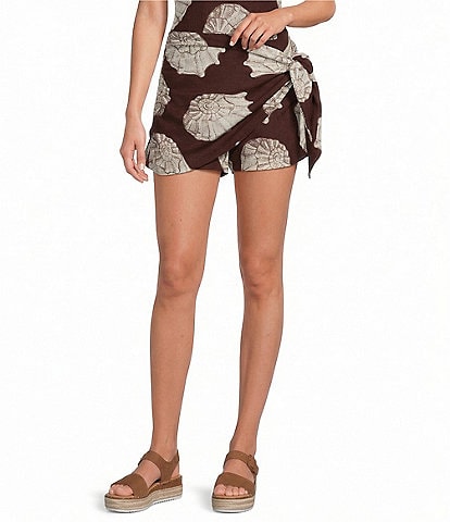 Every Woven Shell Print Faux Wrap Coordinating Skort