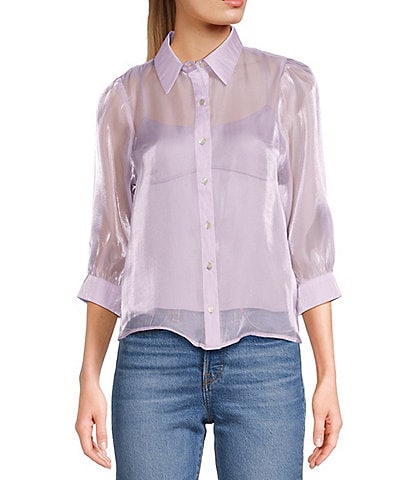 Evolutionary 3/4 Sleeve Button Front Organza Top