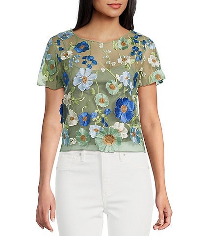 Evolutionary 3D Floral Print Short Sleeve Top