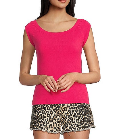 Evolutionary Boat Neck Ribbed Short Sleeve Top
