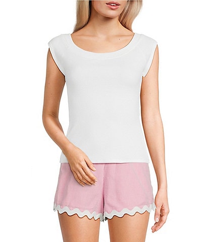 Evolutionary Boat Neck Ribbed Short Sleeve Top