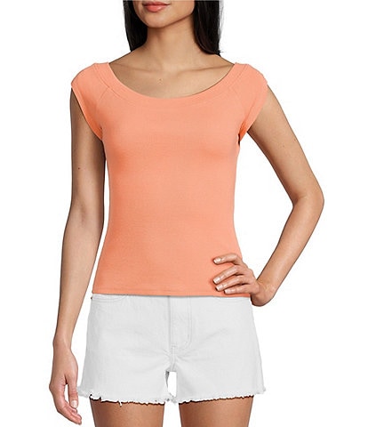 Evolutionary Boat Neck Ribbed Short Sleeve Top
