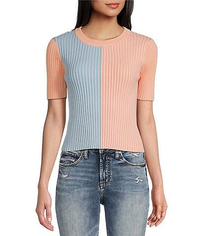 Evolutionary Colorblock Knit Short Sleeve Sweater Top