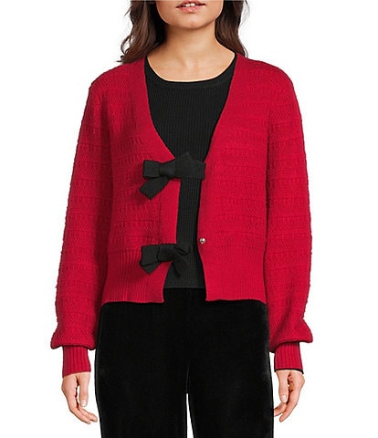 Evolutionary Double Bow Front V-Neck Long Sleeve Cardigan