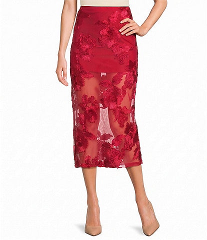 Evolutionary Floral Mesh Coordinating Midi Skirt