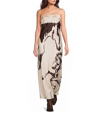 Evolutionary Horse Printed Strapless Maxi Dress