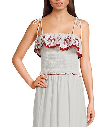 Evolutionary Linen Smock Strap Tie Printed Top