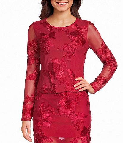 Evolutionary Long Sleeve Allover Print Mesh Coordinating Top
