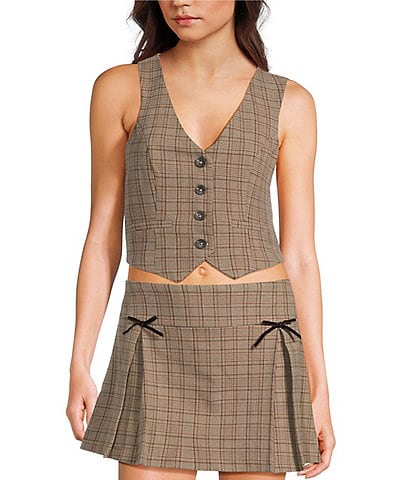 Evolutionary Plaid Button Front Coordinating Vest